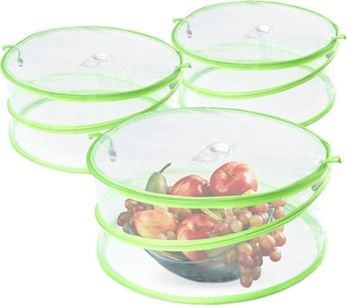 Pop-Up Food Umbrellas with Fine Mesh - Foldable Bottomless Insect Screen - Ideal for Home and Camping - Green 3-Pack - Image 1
