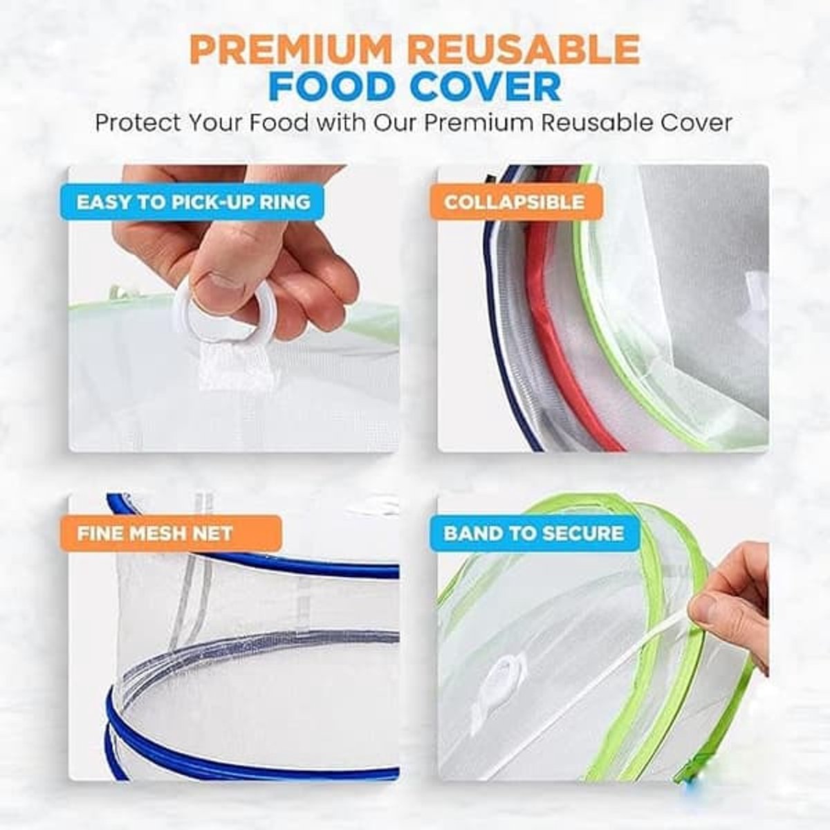 Pop-Up Food Umbrellas with Fine Mesh - Foldable Bottomless Insect Screen - Ideal for Home and Camping - Green 3-Pack - Image 3