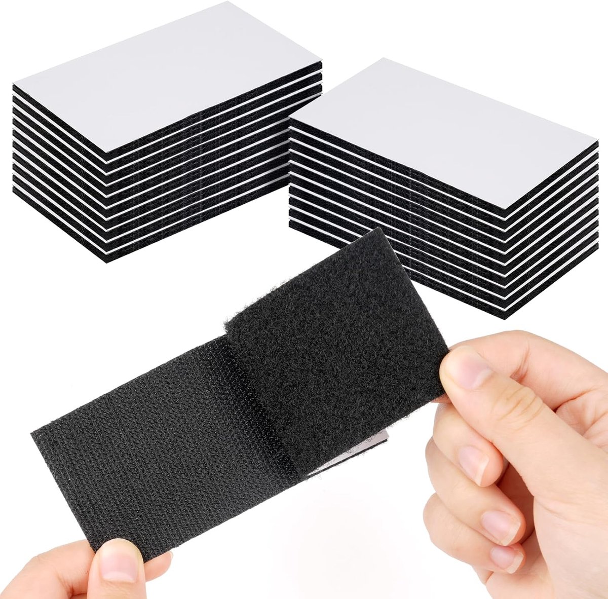 Self-adhesive hook and loop tape - 20 sheets - 50 x 100 mm Self-adhesive hook and loop tape - Wide hook and loop adhesive pads - Ideal for sewing, DIY projects, office supplies and crafts - Image 1