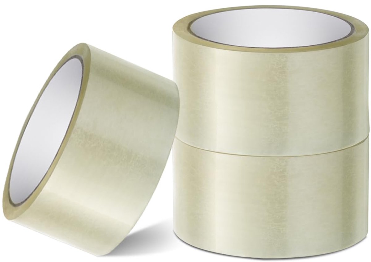 Transparent packaging tape on a roll - 48 mm x 66 m - Strong - Low noise - Strong, extra adhesive - For packing boxes - Parcel tape for shipping and long-term storage (transparent, 3 rolls) - Image 1