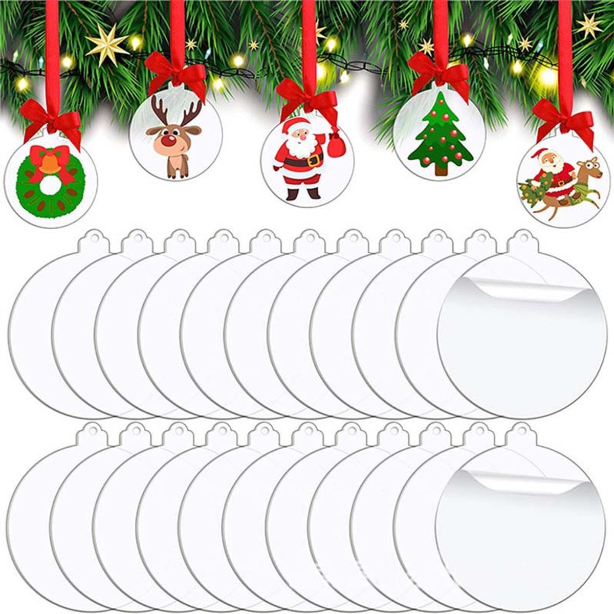 Ornaments - 20 pieces - Christmas tree decorations - Christmas tree decorations - Blank round pieces for Christmas tree decorations and craft projects - Image 1