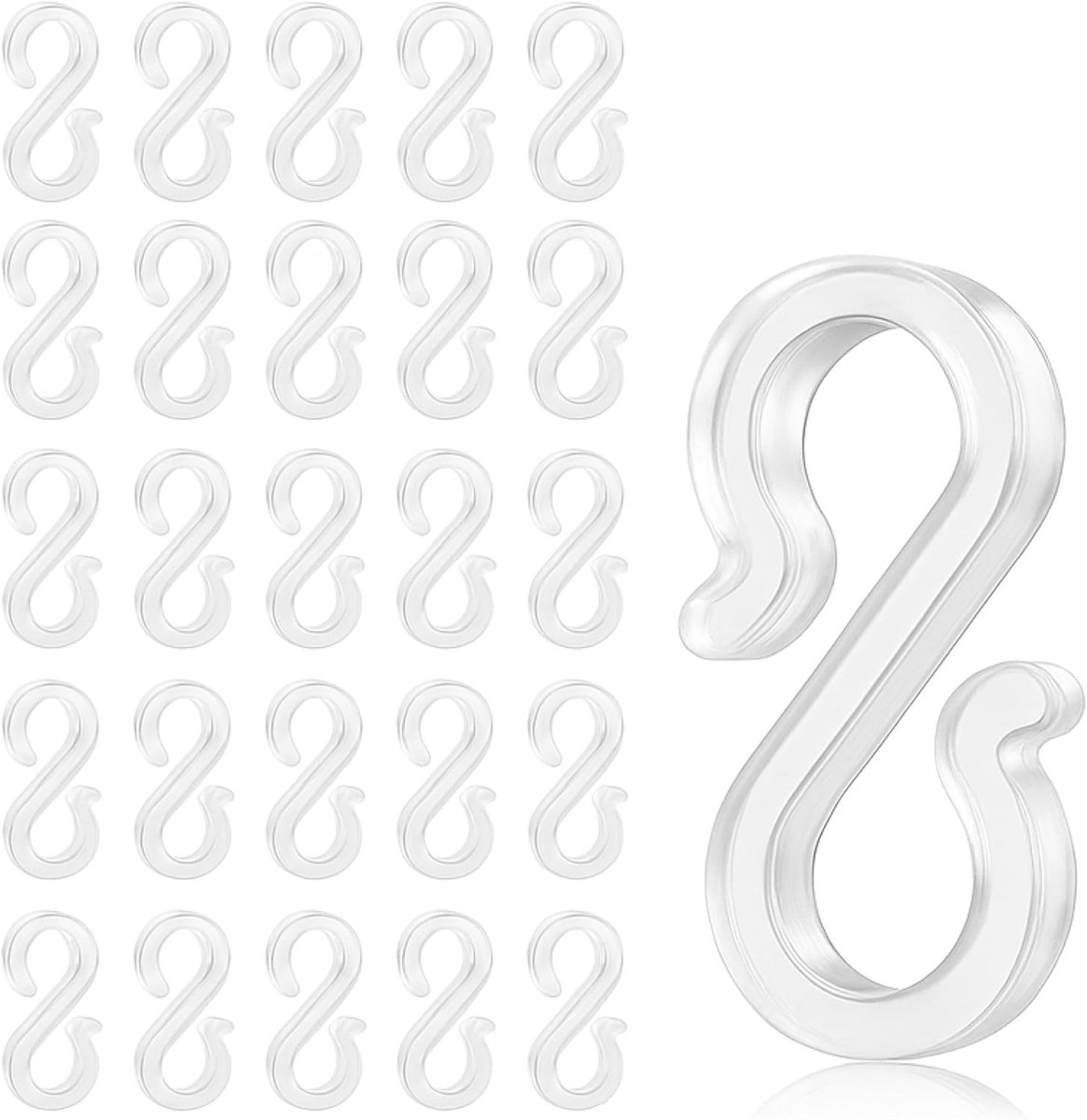 Hooks - Groove Hooks - 50 pieces - 3.5 cm - Transparent - Reusable plastic - Mini S-shaped design - Groove clips for outdoor lighting - Holds Christmas decorations securely - Image 1