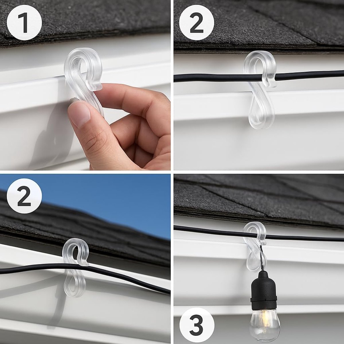 Hooks - Groove Hooks - 50 pieces - 3.5 cm - Transparent - Reusable plastic - Mini S-shaped design - Groove clips for outdoor lighting - Holds Christmas decorations securely - Image 2