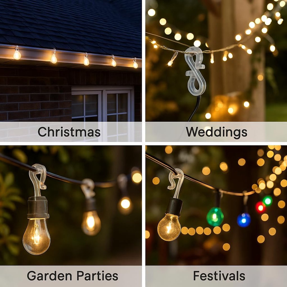 Hooks - Groove Hooks - 50 pieces - 3.5 cm - Transparent - Reusable plastic - Mini S-shaped design - Groove clips for outdoor lighting - Holds Christmas decorations securely - Image 6