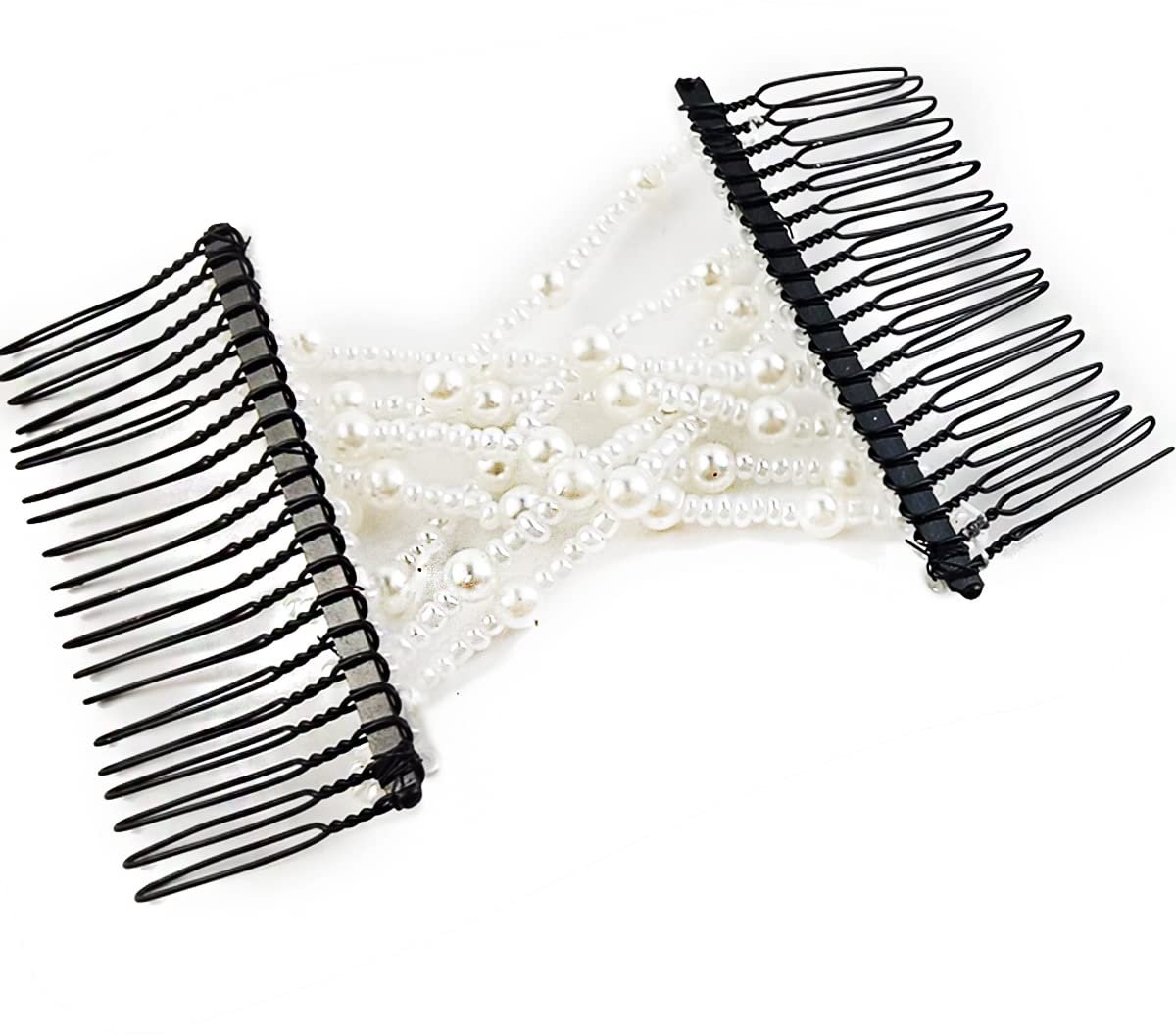 6-Pack Pearl Hair Combs - Elastic Magic Hairpins - Hair Clamps - Hair Clip - Black & White - For All Hair Types - Image 2