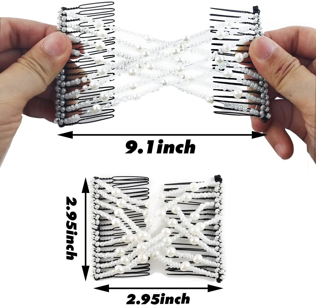 6-Pack Pearl Hair Combs - Elastic Magic Hairpins - Hair Clamps - Hair Clip - Black & White - For All Hair Types - Image 4