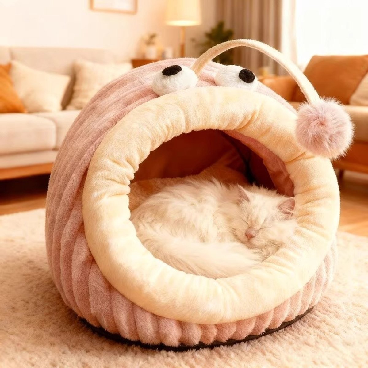 Cat Bed - Cave Cat Basket - Calming and Anxiety Relieving - Lantern Fish Shape - Pink（M：55*40*31cm） - Image 4