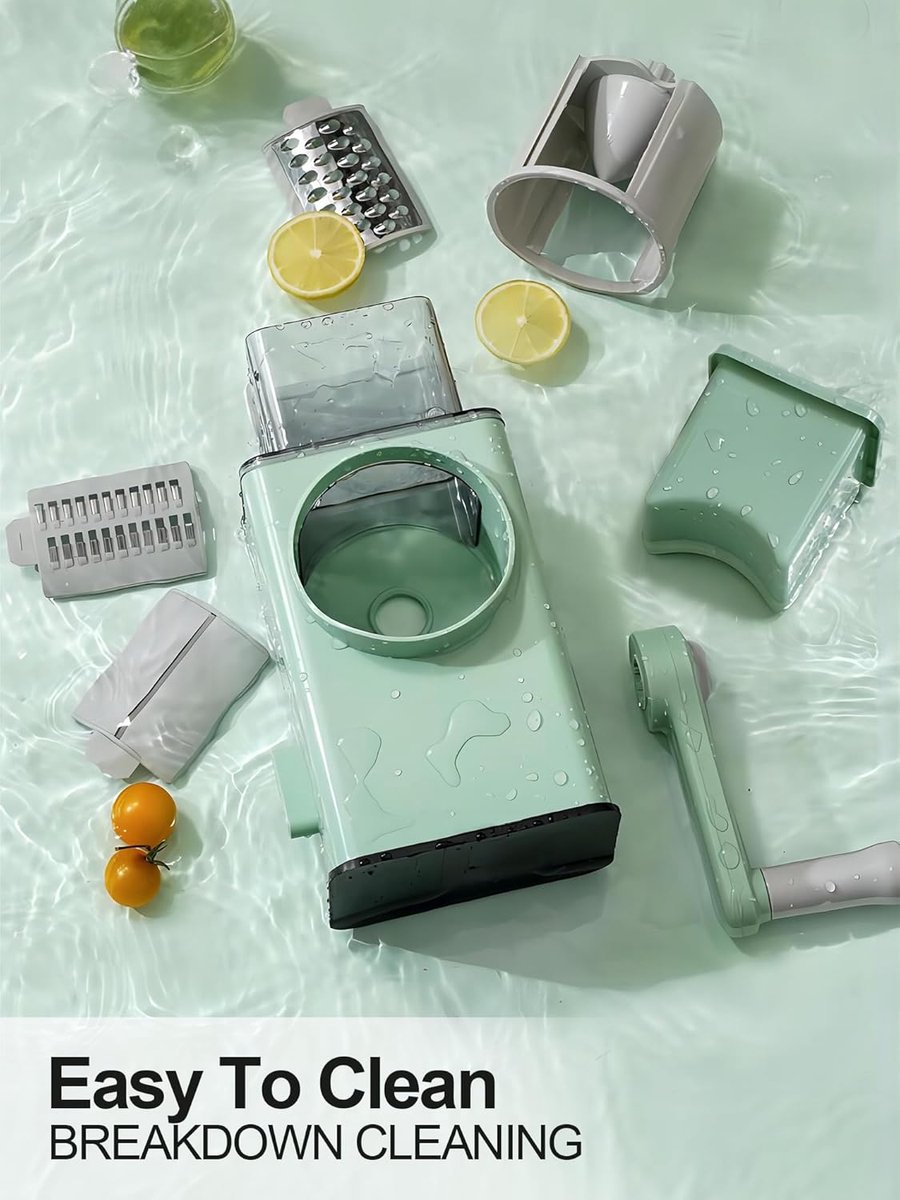Rotating Cheese Grater with 3 Blades & Collection Tray - Multifunctional Cheese Grater - Includes Suction Cup for Stable Use - For Cheese, Vegetables & Nuts - Image 2