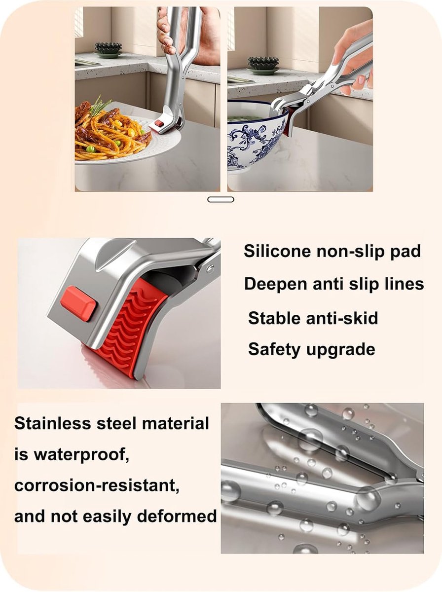 Barbecue Tongs - Anti-Scorch Clamps - Pack of 2 - Stainless Steel Anti-Scorch Clamps - Use to remove hot plates, bowls, pizza pans, etc. with food from microwaves and air fryers. - Image 2