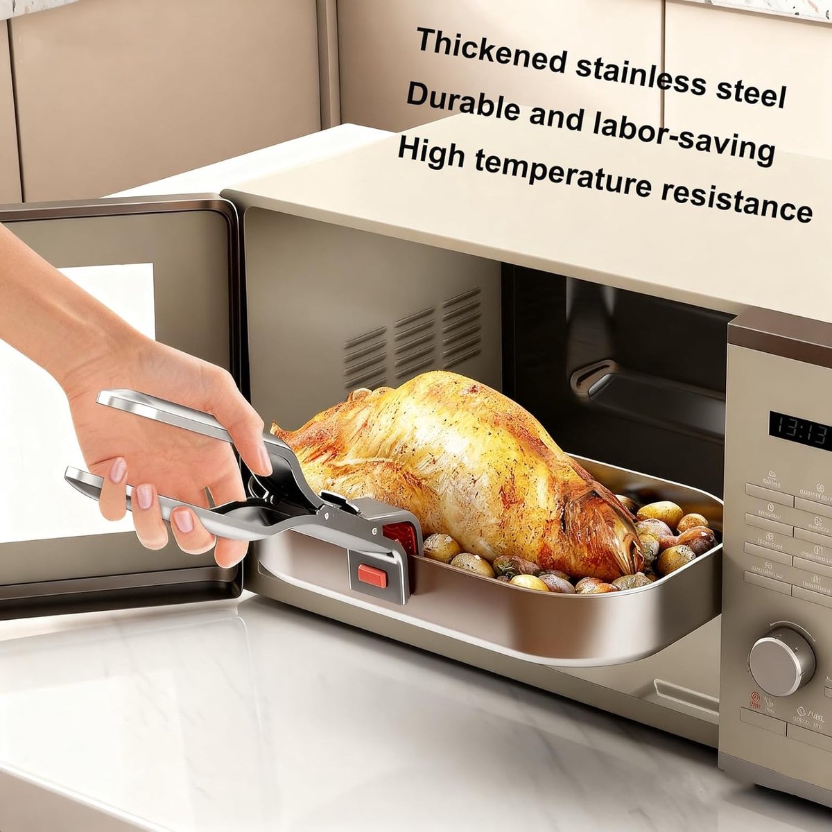 Barbecue Tongs - Anti-Scorch Clamps - Pack of 2 - Stainless Steel Anti-Scorch Clamps - Use to remove hot plates, bowls, pizza pans, etc. with food from microwaves and air fryers. - Image 3