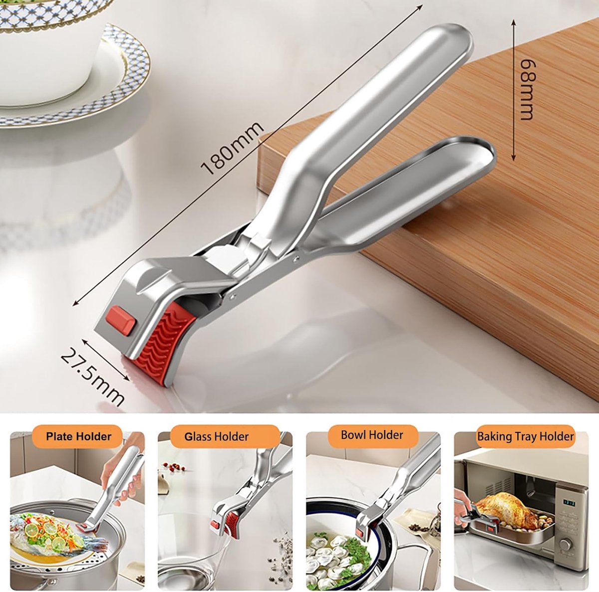 Barbecue Tongs - Anti-Scorch Clamps - Pack of 2 - Stainless Steel Anti-Scorch Clamps - Use to remove hot plates, bowls, pizza pans, etc. with food from microwaves and air fryers. - Image 6