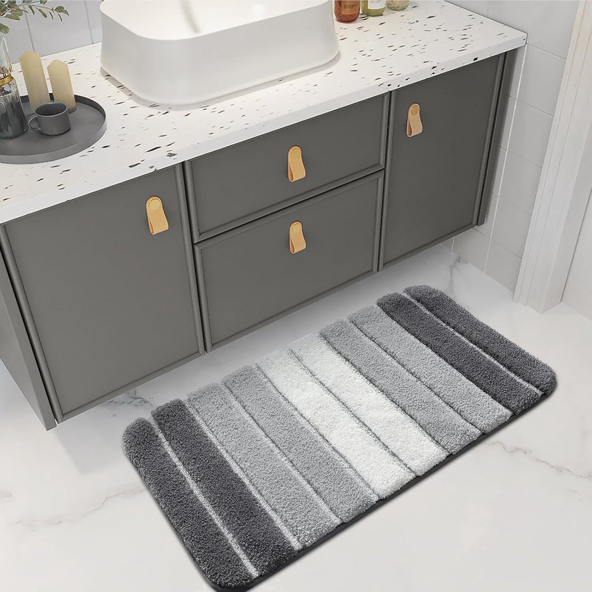Living room carpet - Bathroom carpet - Non-slip bath mat - 40 x 60 cm - Absorbent underlay - Machine-washable carpet with soft water microfiber - Suitable for bathtubs, showers, Gray - Image 6