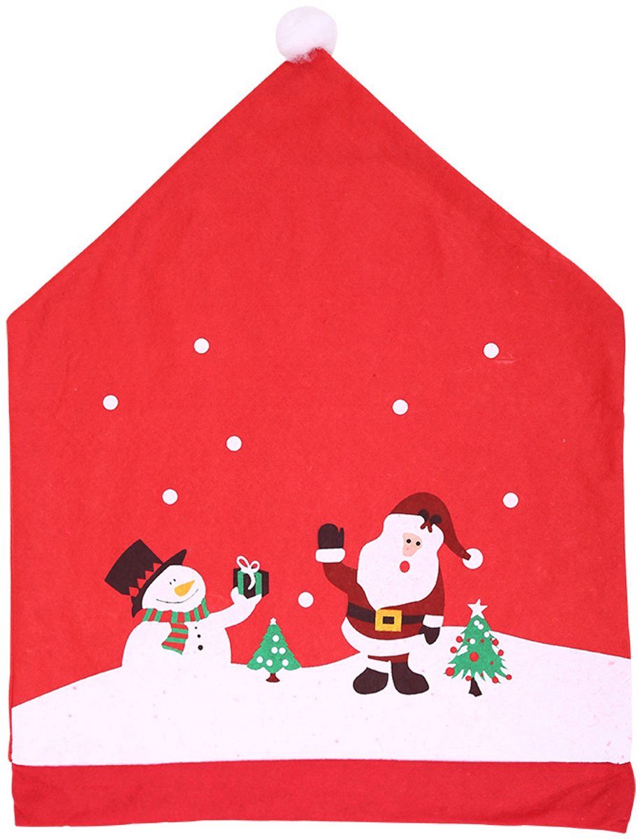 Chair Covers (4 Pieces) - Dining Chair Cover - Sofa Cover - Chair Covers - Christmas Chair Covers - Santa Claus and Snowman Red Hat Christmas Chair Back Cover Set - Perfect for Christmas Holiday Dining Table and Chair Decorations - Home Kitchen Party Deco - Image 1