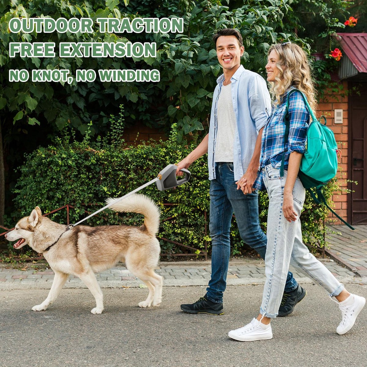 Dog Leash - Retractable Dog Leash - Strong Nylon Rope - 16 Feet (4.9 Meters) - One-Hand Brake, Stop, and Lock - Suitable for Medium and Large Dogs up to 105 lbs (49.9 kg) - Suitable for Walking and Training (White) - Image 3