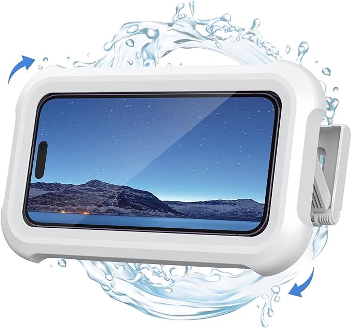 1-Piece Shower Phone Holder - Waterproof - 360° Rotatable, Retractable & Adjustable Phone Case - Bathroom Wall Mount - Waterproof & Anti-Fog Phone Case - Suitable for 4-7 Inch Phones (White) - Image 1