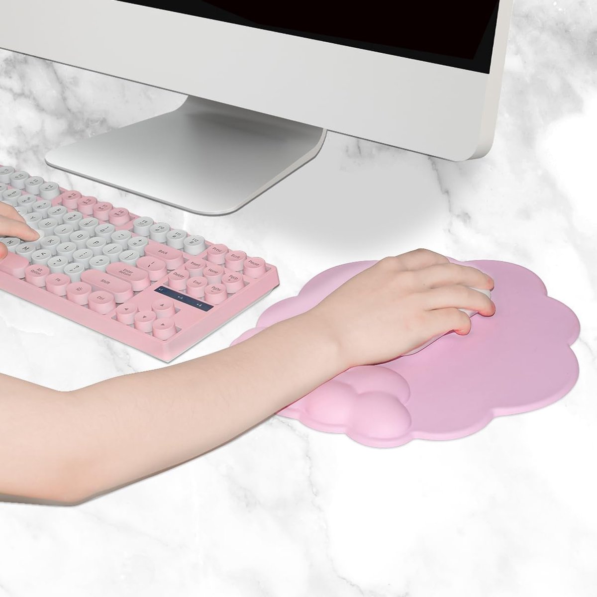 Mouse Pad - Mouse Pad with Wrist Rest - Ergonomic Mouse Pad - Mouse Pad with Leather Surface, Suitable for Computers, Laptops, Office, Home and Travel, with Non-Slip Bottom - Pink - Image 6