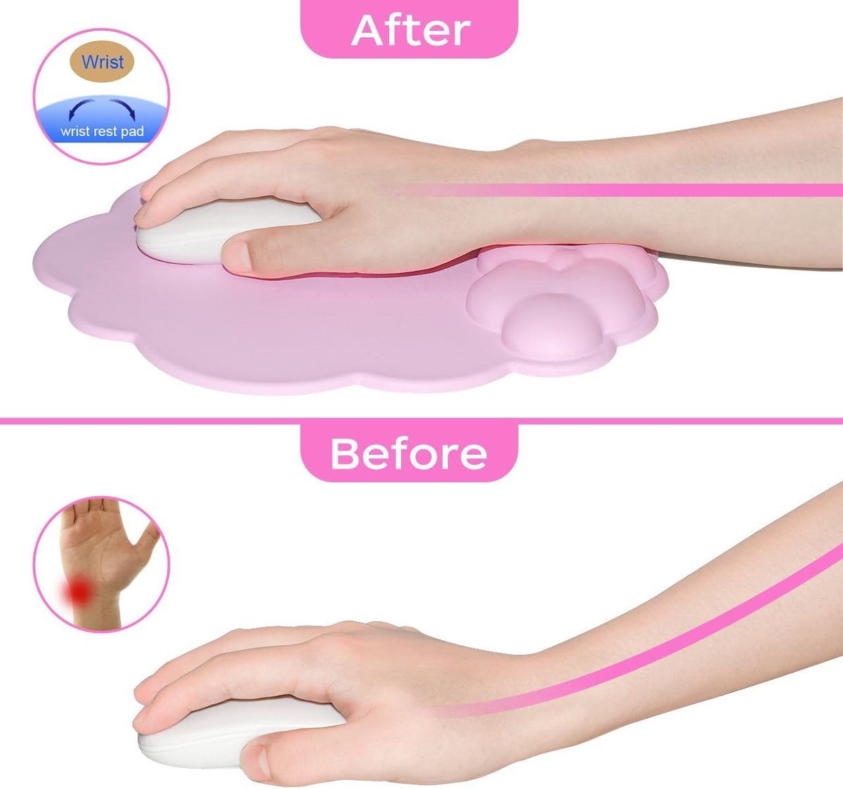 Mouse Pad - Mouse Pad with Wrist Rest - Ergonomic Mouse Pad - Mouse Pad with Leather Surface, Suitable for Computers, Laptops, Office, Home and Travel, with Non-Slip Bottom - Pink - Image 7