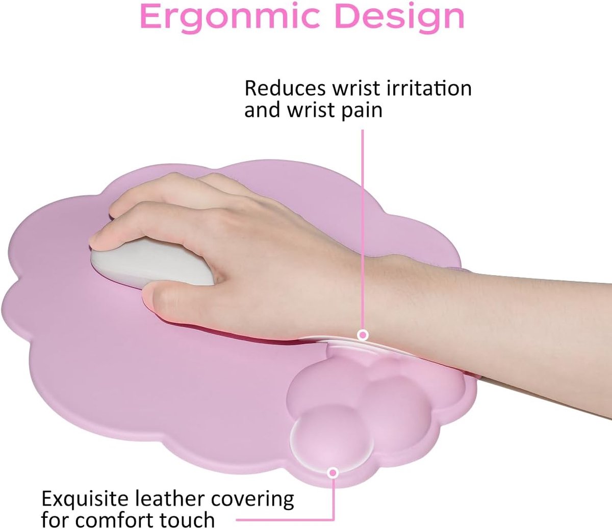 Mouse Pad - Mouse Pad with Wrist Rest - Ergonomic Mouse Pad - Mouse Pad with Leather Surface, Suitable for Computers, Laptops, Office, Home and Travel, with Non-Slip Bottom - Pink - Image 8