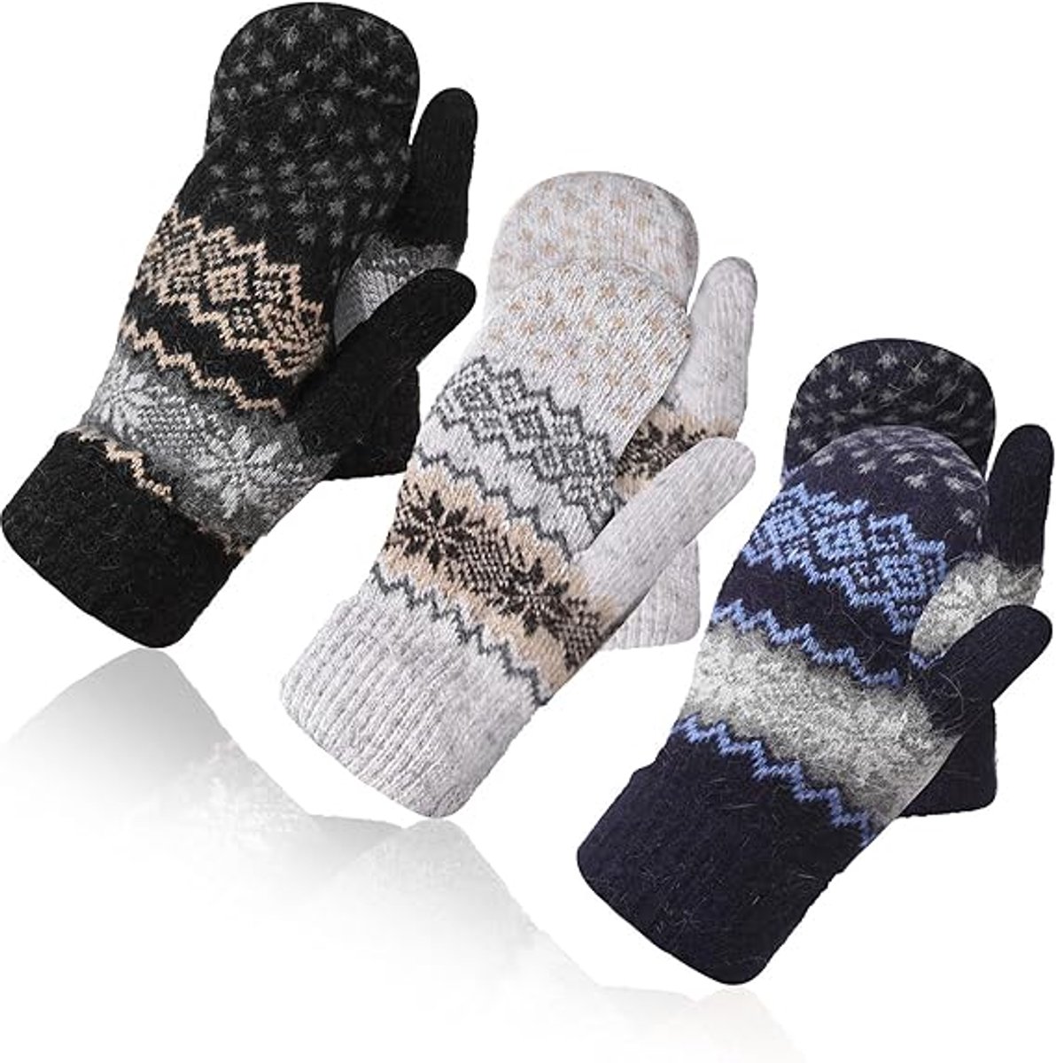 Gloves - Pack of 3 pairs - winter gloves - men's gloves - women's gloves - Knitted imitations - Suitable for cold winter weather (style C) - Image 1