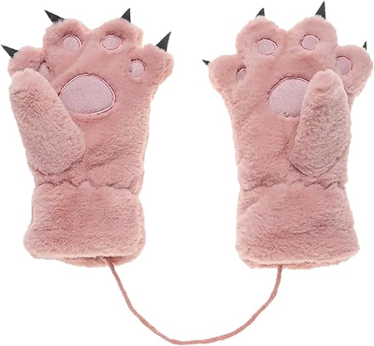Gloves - 1 pair - Winter gloves - Cartoon gloves - Neckband - Children's gloves - Warm gloves - Plush gloves - One size（Pink） - Image 1