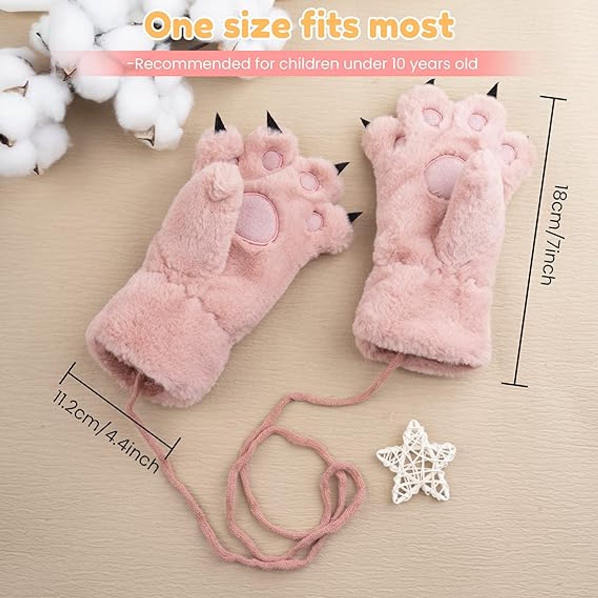 Gloves - 1 pair - Winter gloves - Cartoon gloves - Neckband - Children's gloves - Warm gloves - Plush gloves - One size（Pink） - Image 5