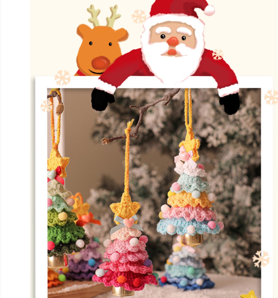 Christmas Decorations - Crochet Christmas Tree Bell Decorations - Small Christmas Decorations - Car Decorations - Style E - Image 2