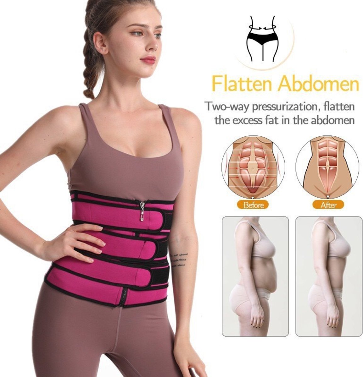 Women Sweat Reducer Training Belt - Sweatband - Waist Trainer - Slimming Belly Band - 3-Row Closure & Breathable Material - Extended Sizes (S to 6XL) - Black, 6XL - Image 2