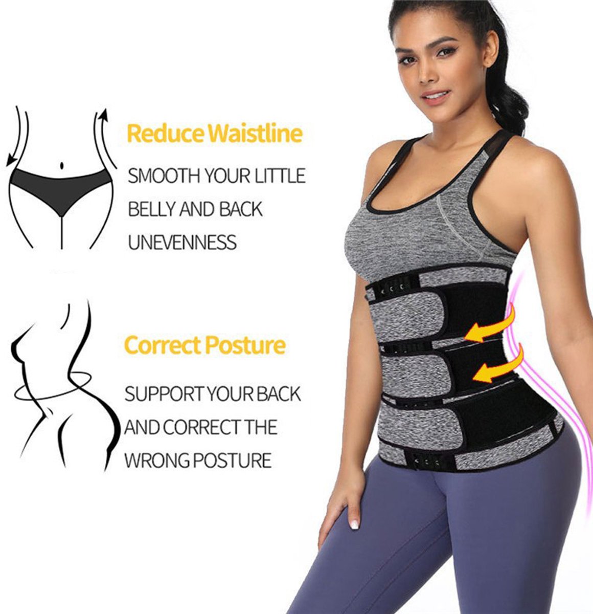 Women Sweat Reducer Training Belt - Sweatband - Waist Trainer - Slimming Belly Band - 3-Row Closure & Breathable Material - Extended Sizes (S to 6XL) - Black, 6XL - Image 3