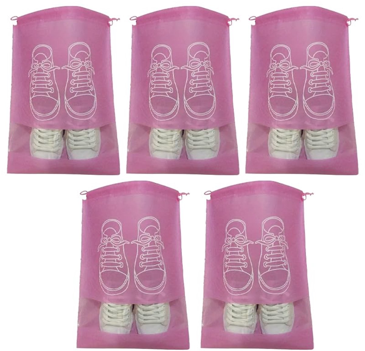 Shoe Bags - Pack of 5 - Shoe Bag - Travel and Storage Bag - Water-Repellent - Travel Organizer - Pink (36*26.5 cm) - Image 1