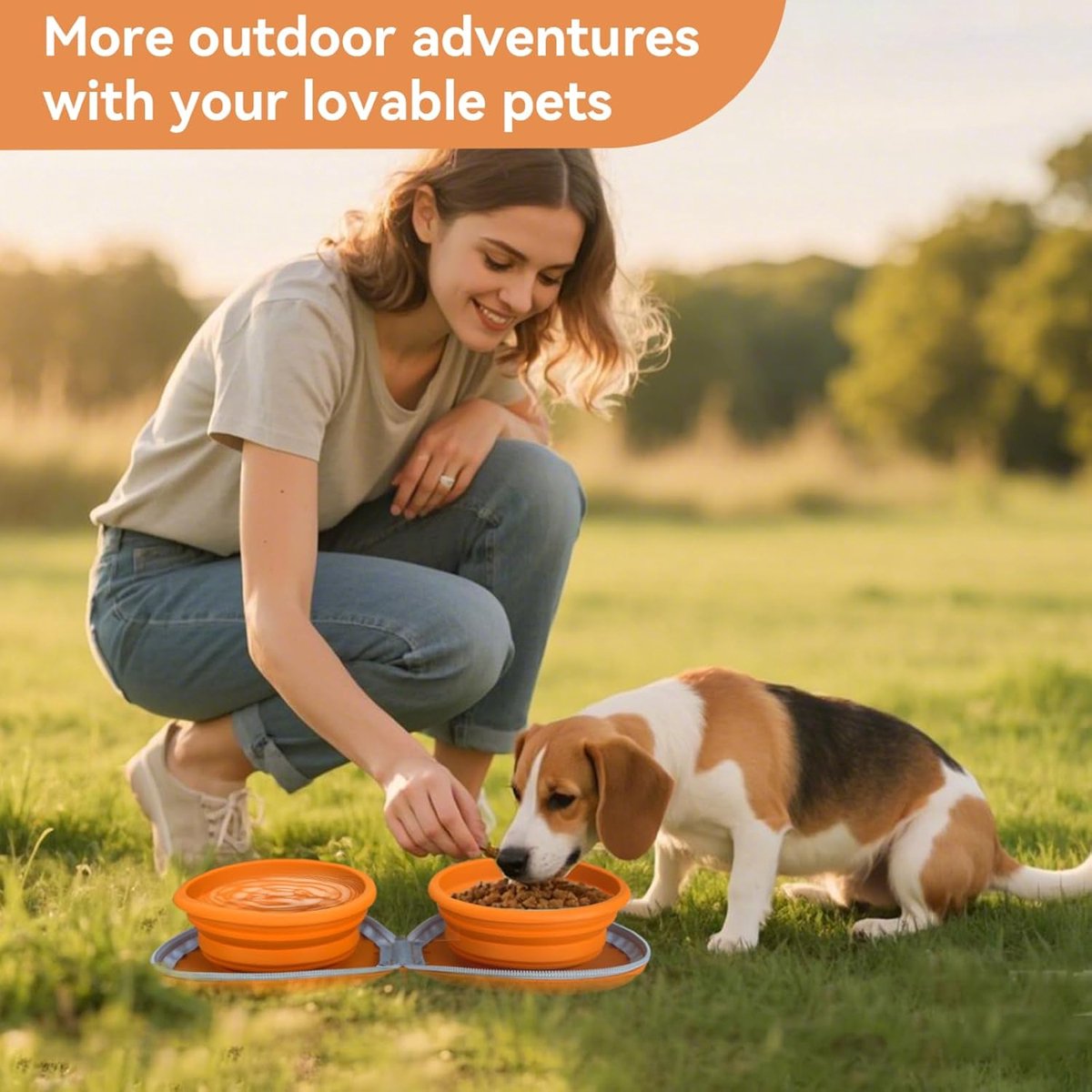 Dog Food Bowl - Foldable Dog Food Bowl - Outdoor Pet Food Bowl - 2-in-1 Dog Food Bowl - with Zippered Storage Bag and Carabiner - Suitable for Travel, Hiking, Camping and Other Activities (Brown) - Image 5