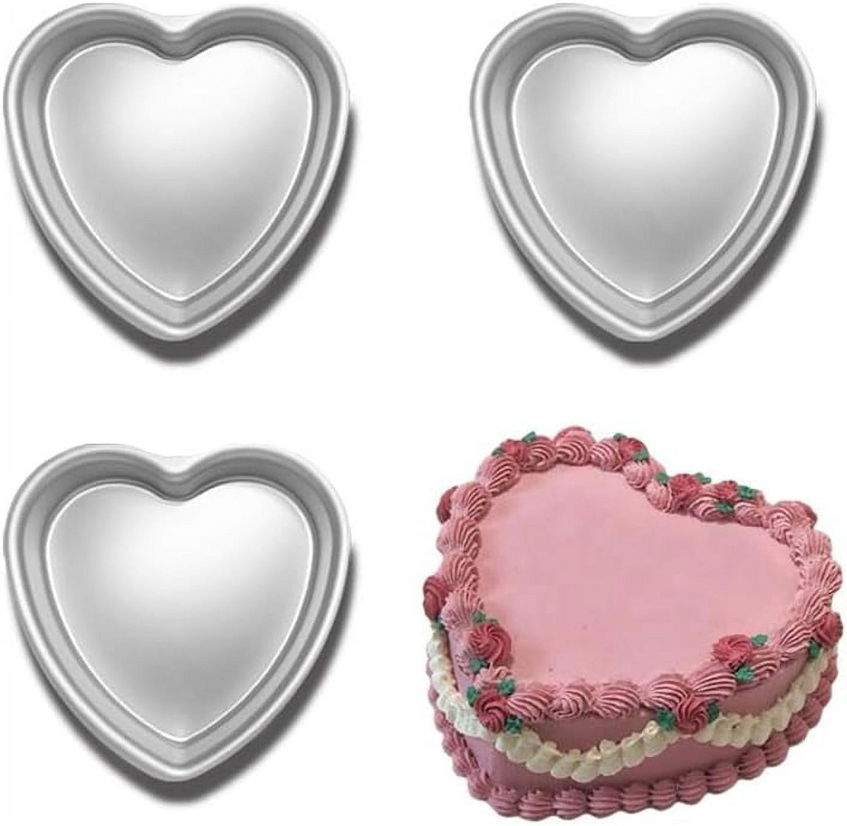 Heart-shaped baking tins - Aluminum baking tins - Valentine's Day, weddings, birthdays, etc. (Set of 3 heart-shaped baking tins, 20 x 5 cm) - Image 1