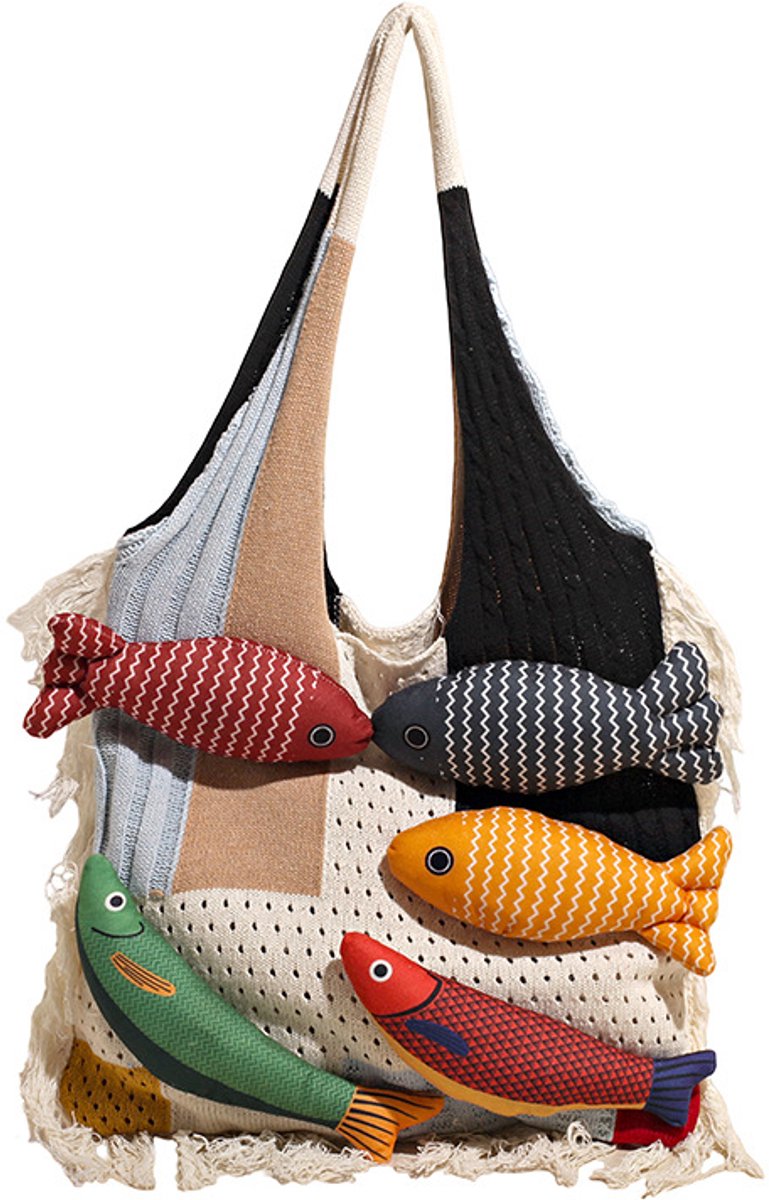 Shoulder Bag - Spacious Storage Bag - Versatile Knitted Bag - Tassel Shopping Bag - Perfect for Day Trips and Shopping - White - Image 1