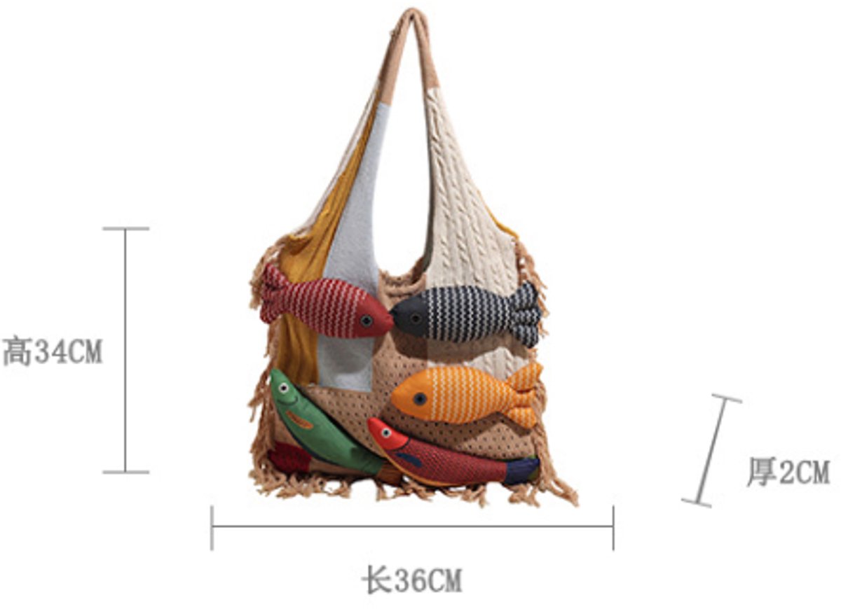 Shoulder Bag - Spacious Storage Bag - Versatile Knitted Bag - Tassel Shopping Bag - Perfect for Day Trips and Shopping - White - Image 2