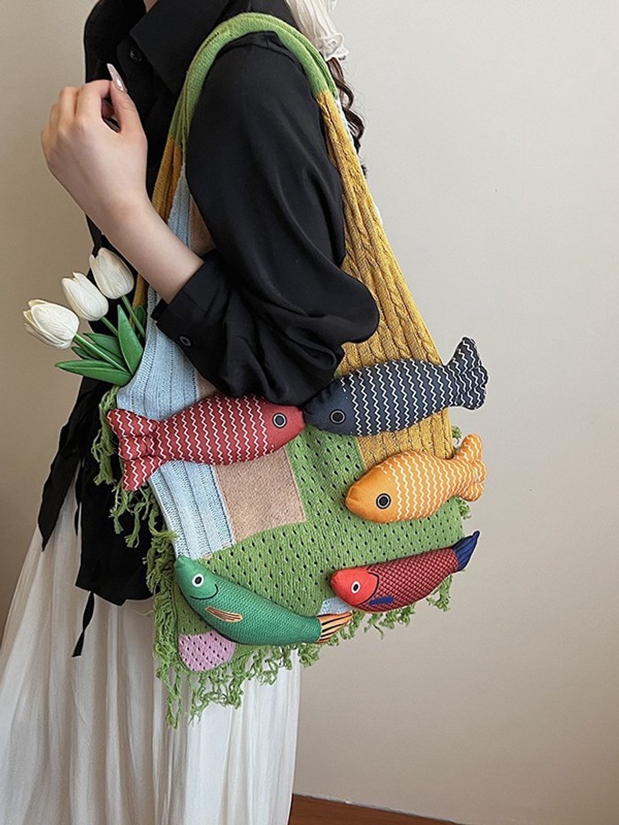 Shoulder Bag - Spacious Storage Bag - Versatile Knitted Bag - Tassel Shopping Bag - Perfect for Day Trips and Shopping - White - Image 6
