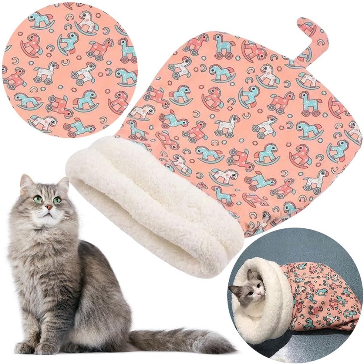 Cat Bed - Pet Sleeping Bag - Warm Pet Bed - Winter Cat House - Suitable for Indoor Use - Comfortable and Sheltered - Give Your Pet a Warm Hideaway (Pink, One Size) - Image 5