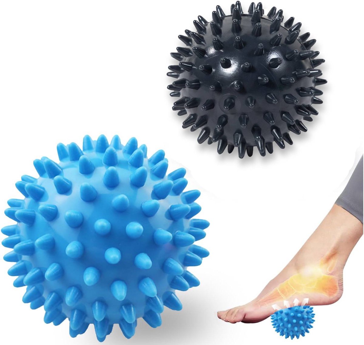 Massage Balls - (Pack of 3) - Trigger Point Massage Balls - Massage Balls with Soothing Points - Pointed Balls - Hedgehog Balls - Trigger Point Exercise Balls - For massaging leg, shoulder, hip and foot muscles (Blue/Black 7.5 cm) - Image 1