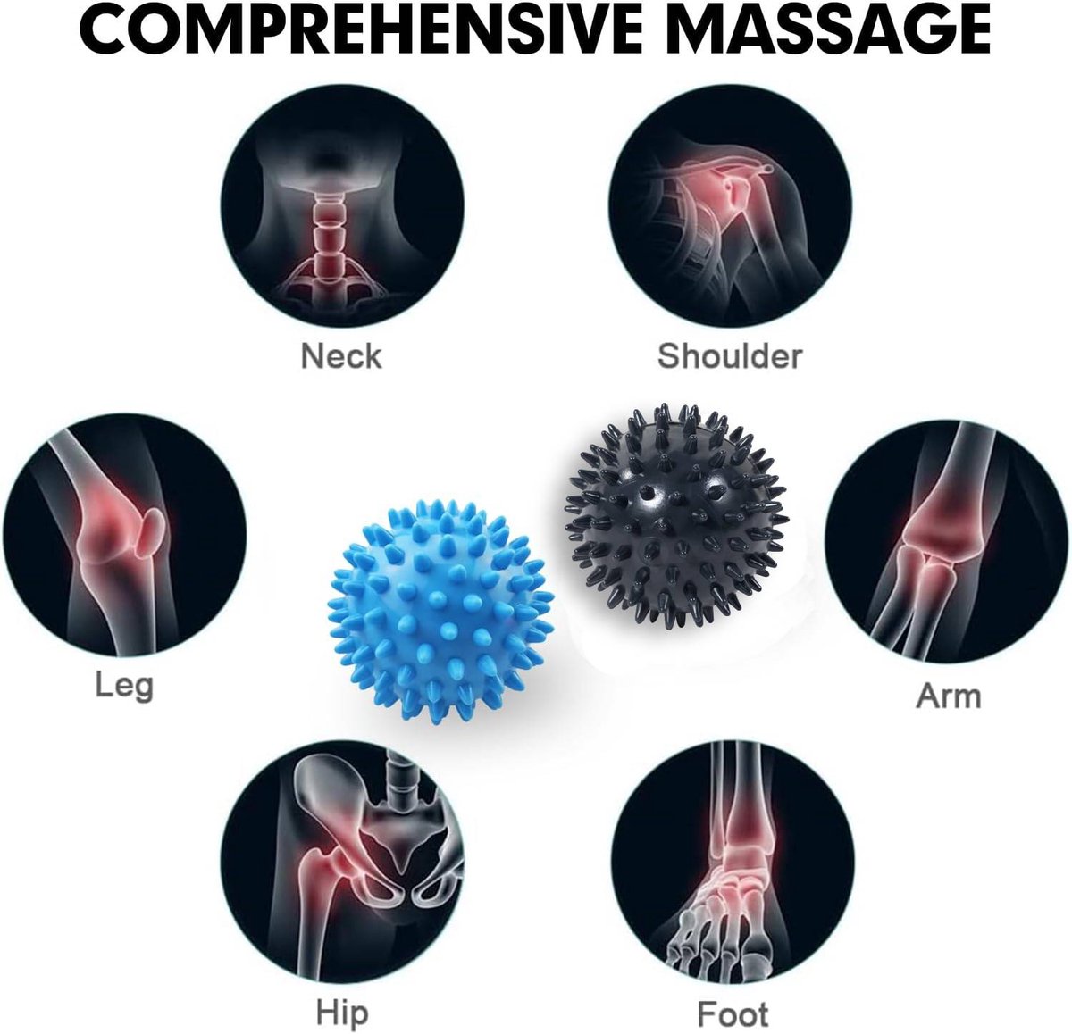 Massage Balls - (Pack of 3) - Trigger Point Massage Balls - Massage Balls with Soothing Points - Pointed Balls - Hedgehog Balls - Trigger Point Exercise Balls - For massaging leg, shoulder, hip and foot muscles (Blue/Black 7.5 cm) - Image 3