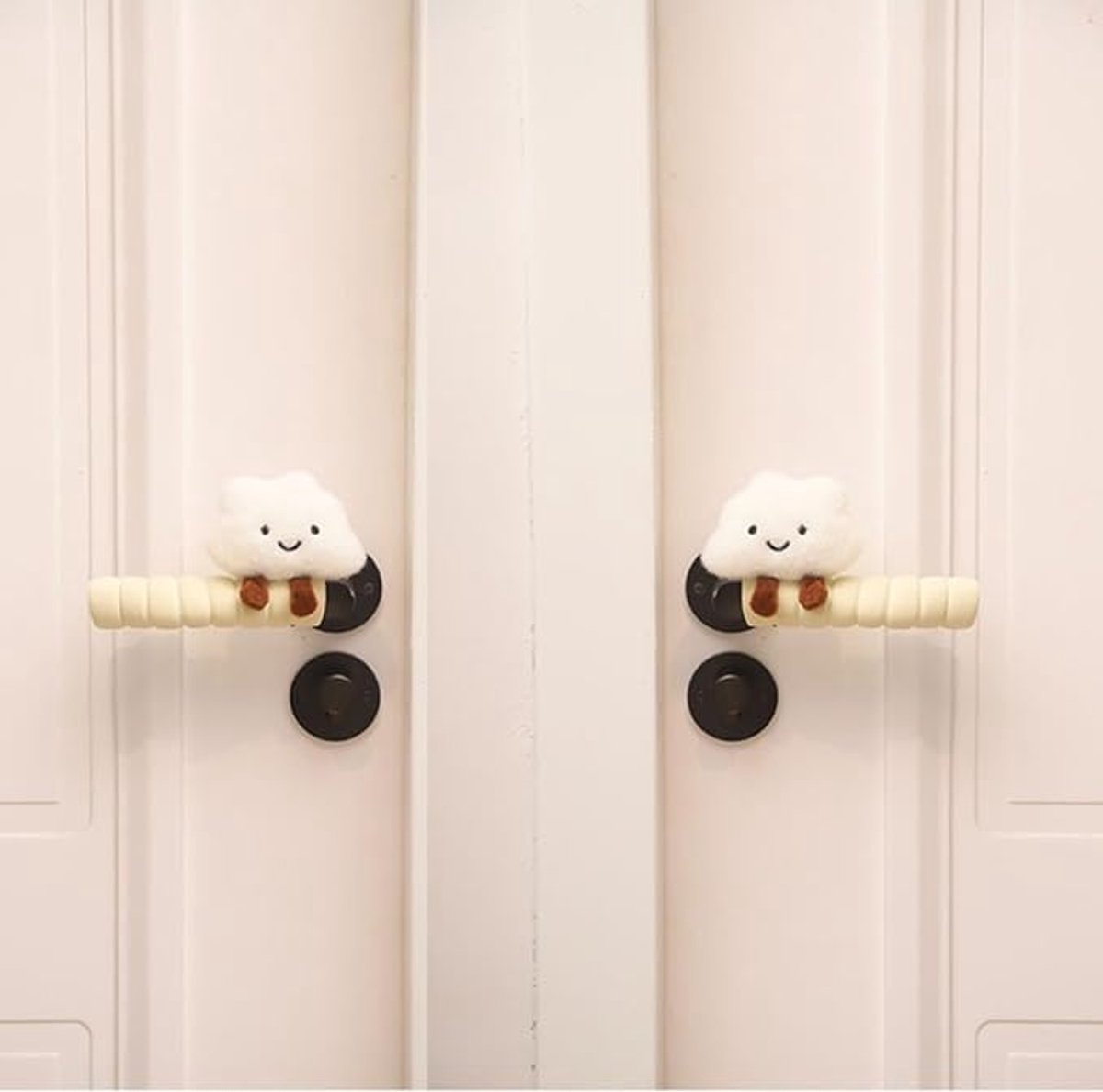 Protective Cover - Set of Two - Cute Cloud-Shaped Door Handle Gloves - Decorative Door Handle Protector Cover - Door Accessories (White) - Image 1