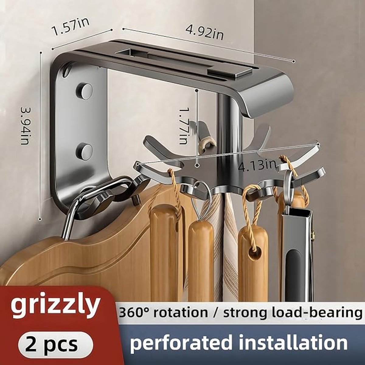 Kitchen Utensils - 2-Piece Hook - Cabinet Hook - Room Hook - Storage - Kitchen Storage - Suitable for Bathroom/Balcony/Bedroom/Knives/Tools/Towels (Black) - Image 4