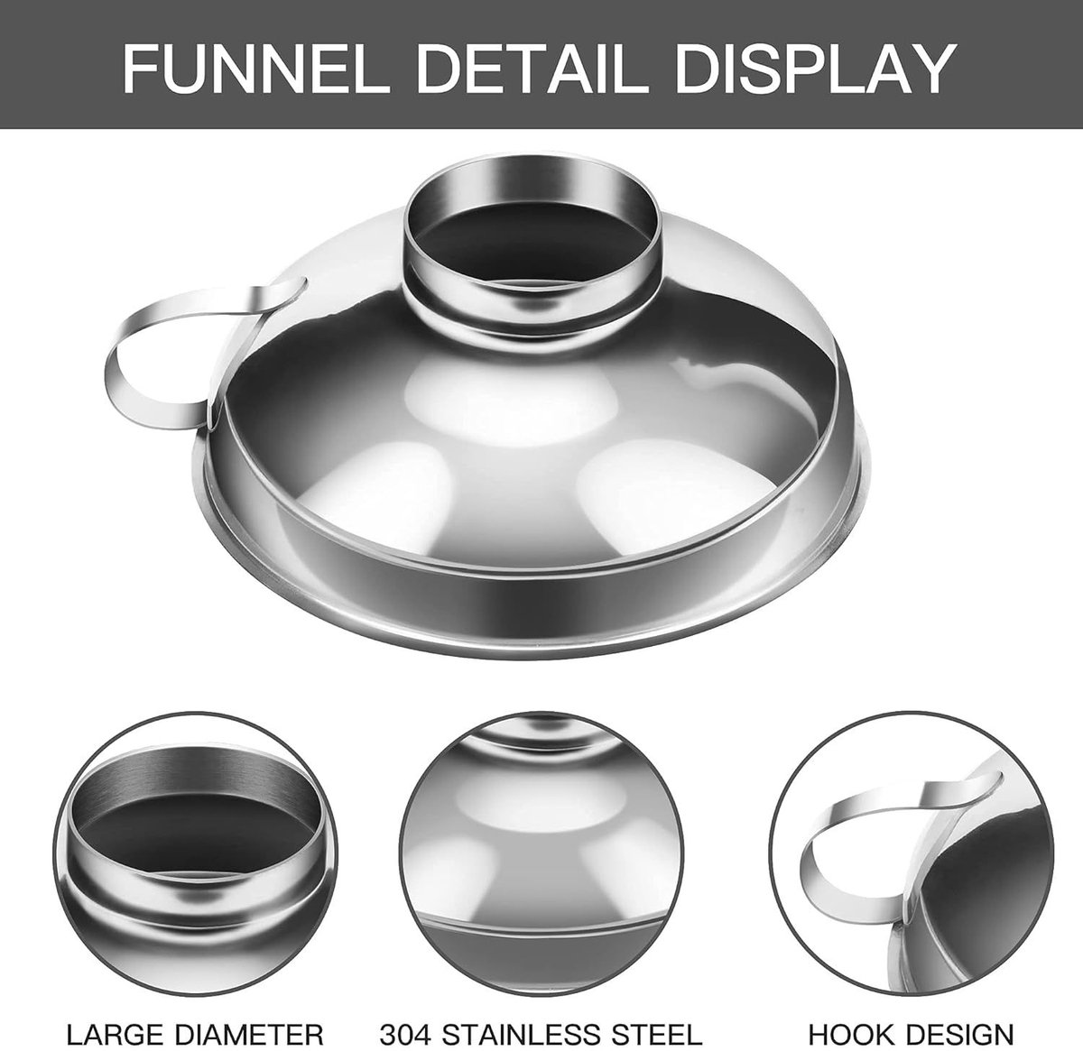3-Pack - Funnels - Stainless Steel - Kitchen Funnels - Jam Can Funnels - Image 3