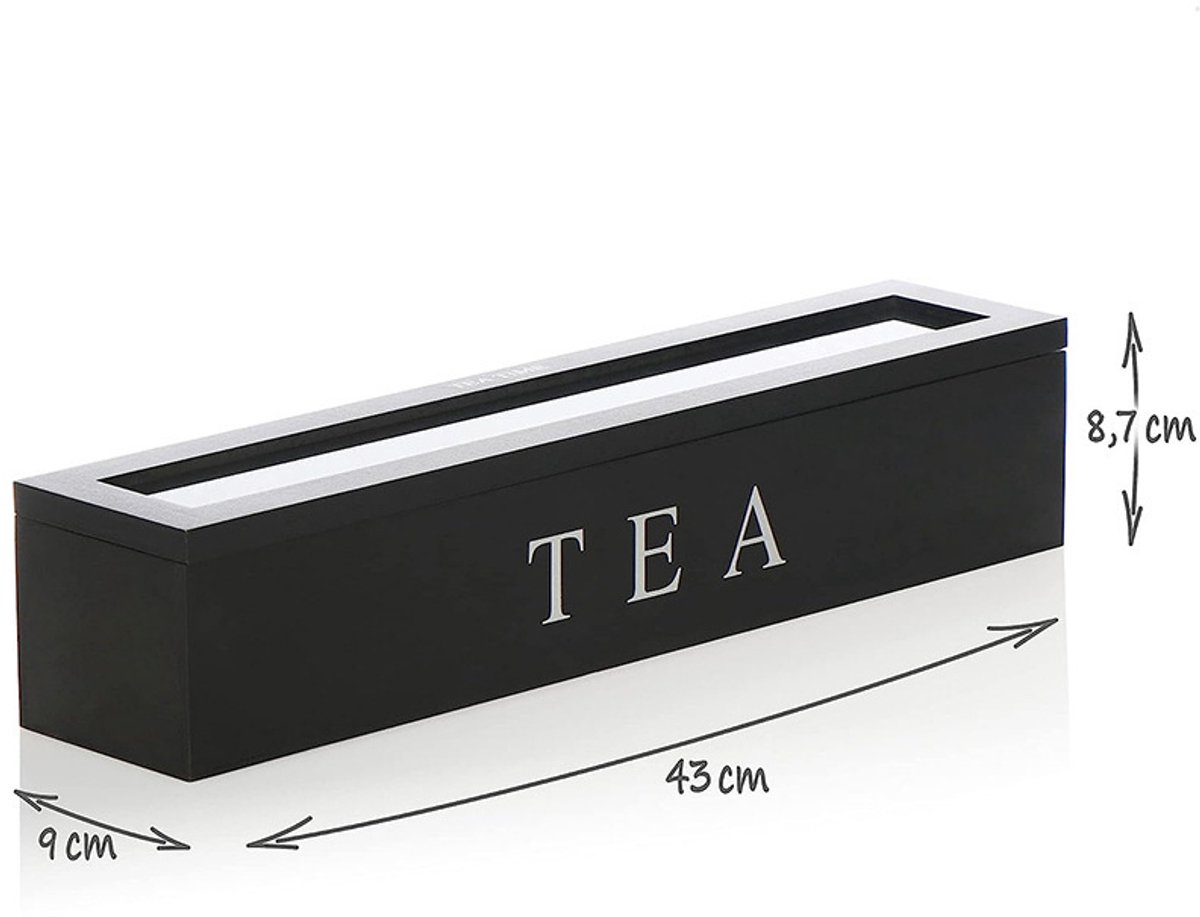 Tea Box - Tea Box 6 Compartments - Wooden Tea Box - Suitable for Loose Tea - 43 × 9 × 8.7 cm - Black - Image 5