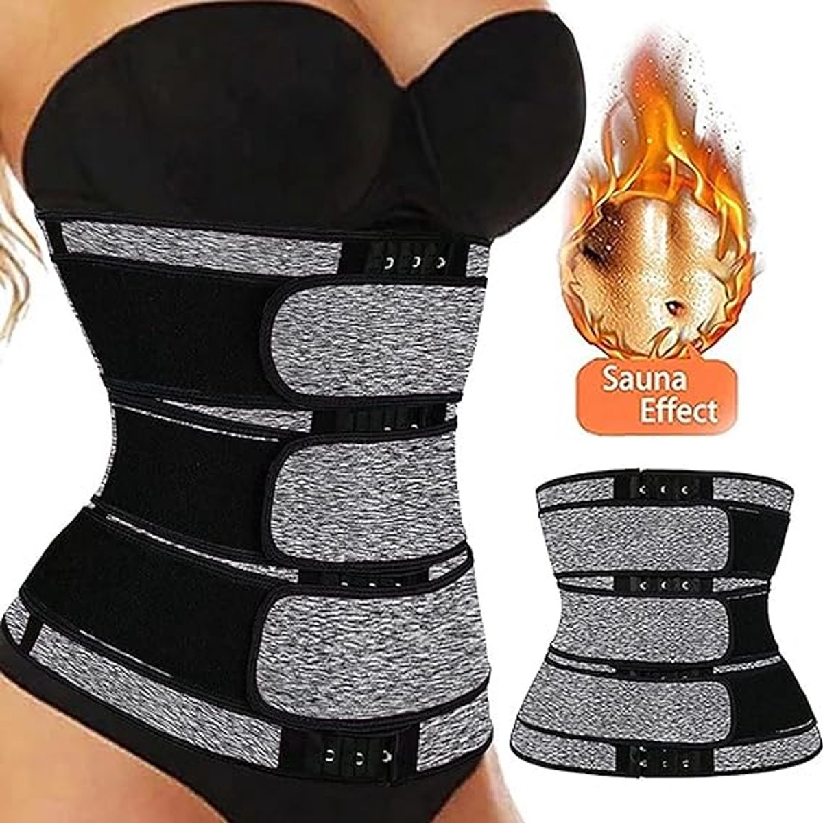 Women Sweat Reducer Training Belt - Sweatband - Waist Trainer - Slimming Belly Band - 3-Row Closure & Breathable Material - Extended Sizes (S to 6XL) - Gray, L - Image 4