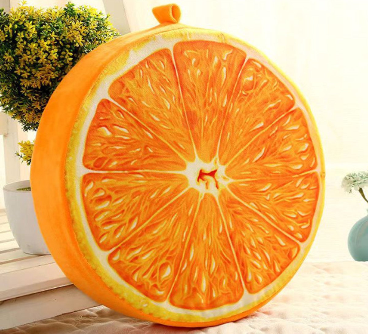 Round decorative cushion - soft filled cushion - play cushion - 40 cm - orange - suitable for sofas, chairs, floors, armchairs - Image 1