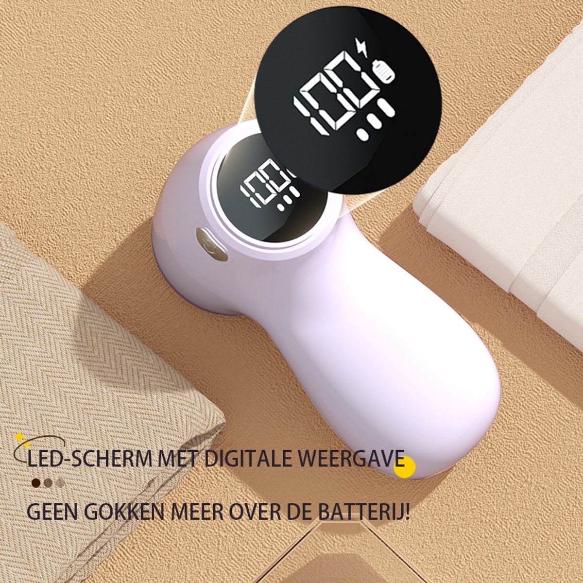 Rechargeable Lint Remover with Display - Lint Remover - Suction and Shave Function - Lint Remover - Type-C Charging - 3 Working Modes & 6-Blade System - Beige - Image 6