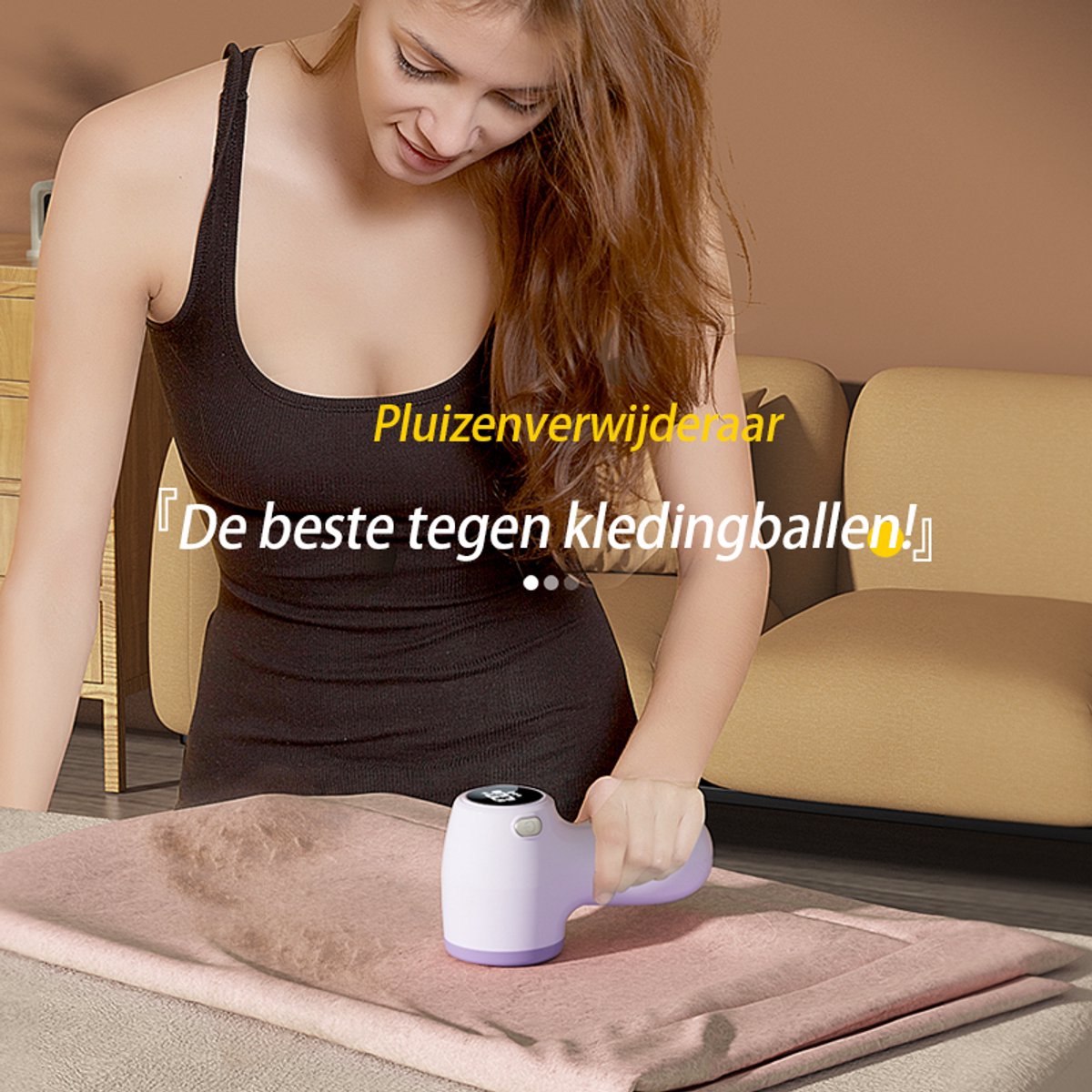 Rechargeable Lint Remover with Display - Lint Remover - Suction and Shave Function - Lint Remover - Type-C Charging - 3 Working Modes & 6-Blade System - Beige - Image 7