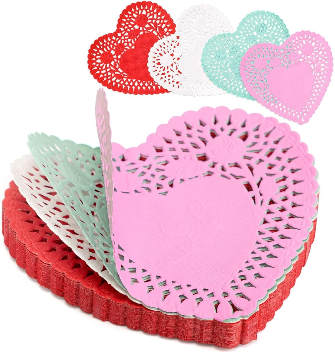 600 Paper Heart Tablecloths - Valentine's Day Decorations, Red/Pink/White Lace Cutouts - Valentine's Day Decorations for Weddings & Parties - 4 Inches - Image 4