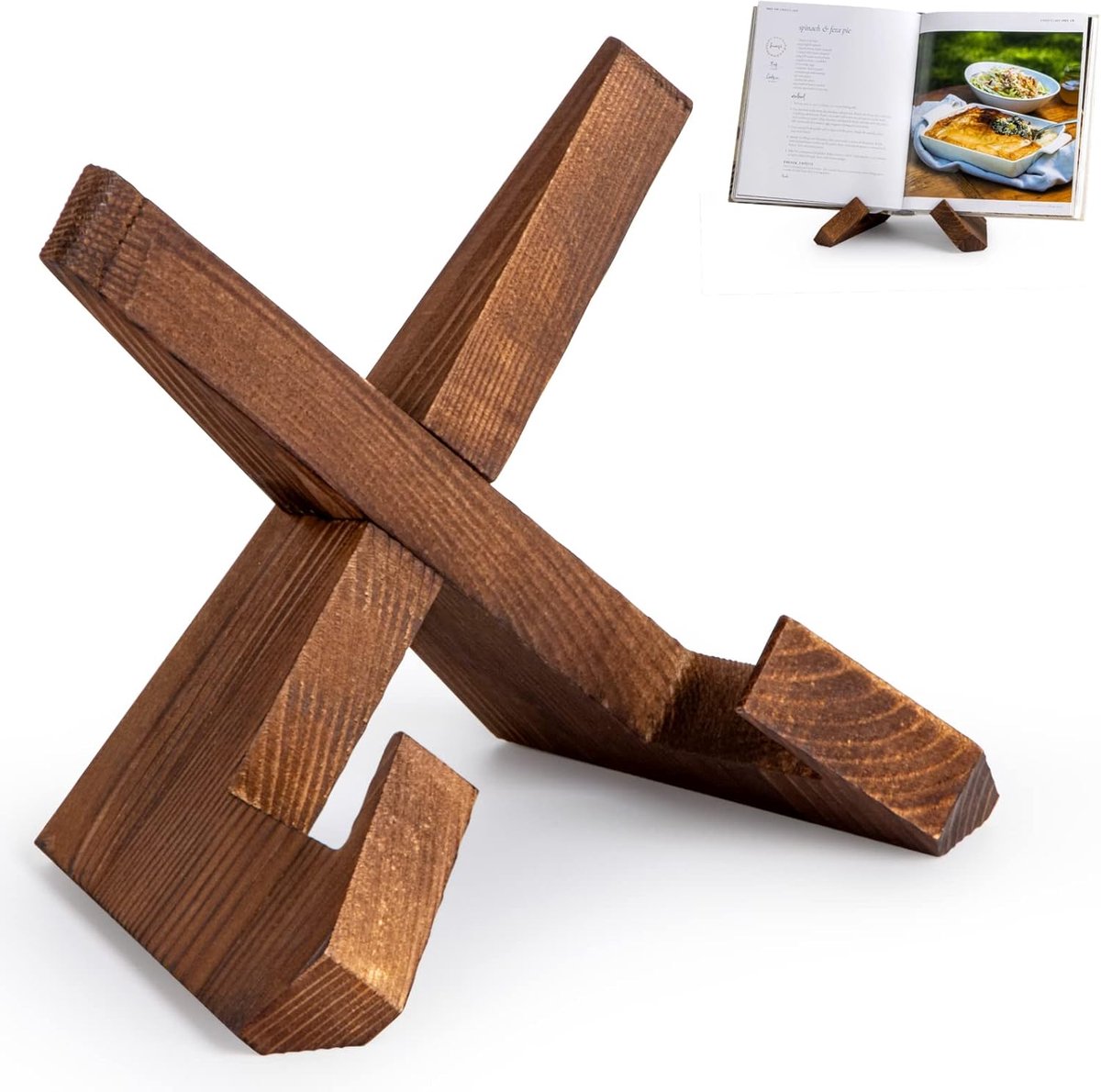 Recipe Rack - Wooden Recipe Shelf - Cookbook Rack - Multifunctional Display Rack - Kitchen Decoration - Brown - Image 1