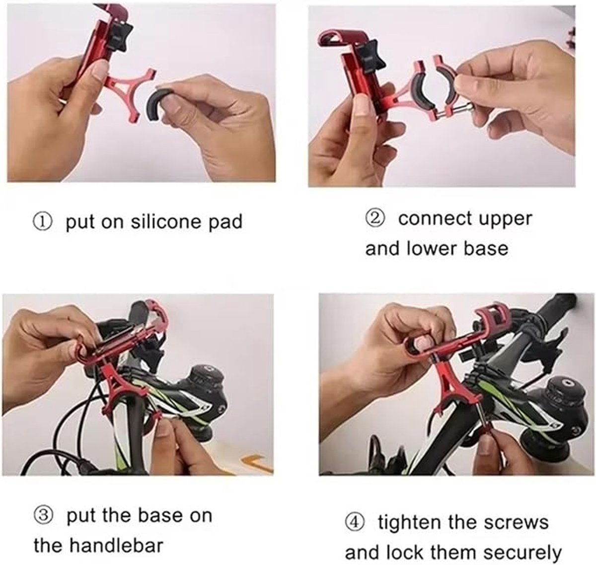 Phone holder for bicycle and motorcycle - Universal phone holder - 360° rotatable and tiltable - Bicycle accessories - Red - Image 3