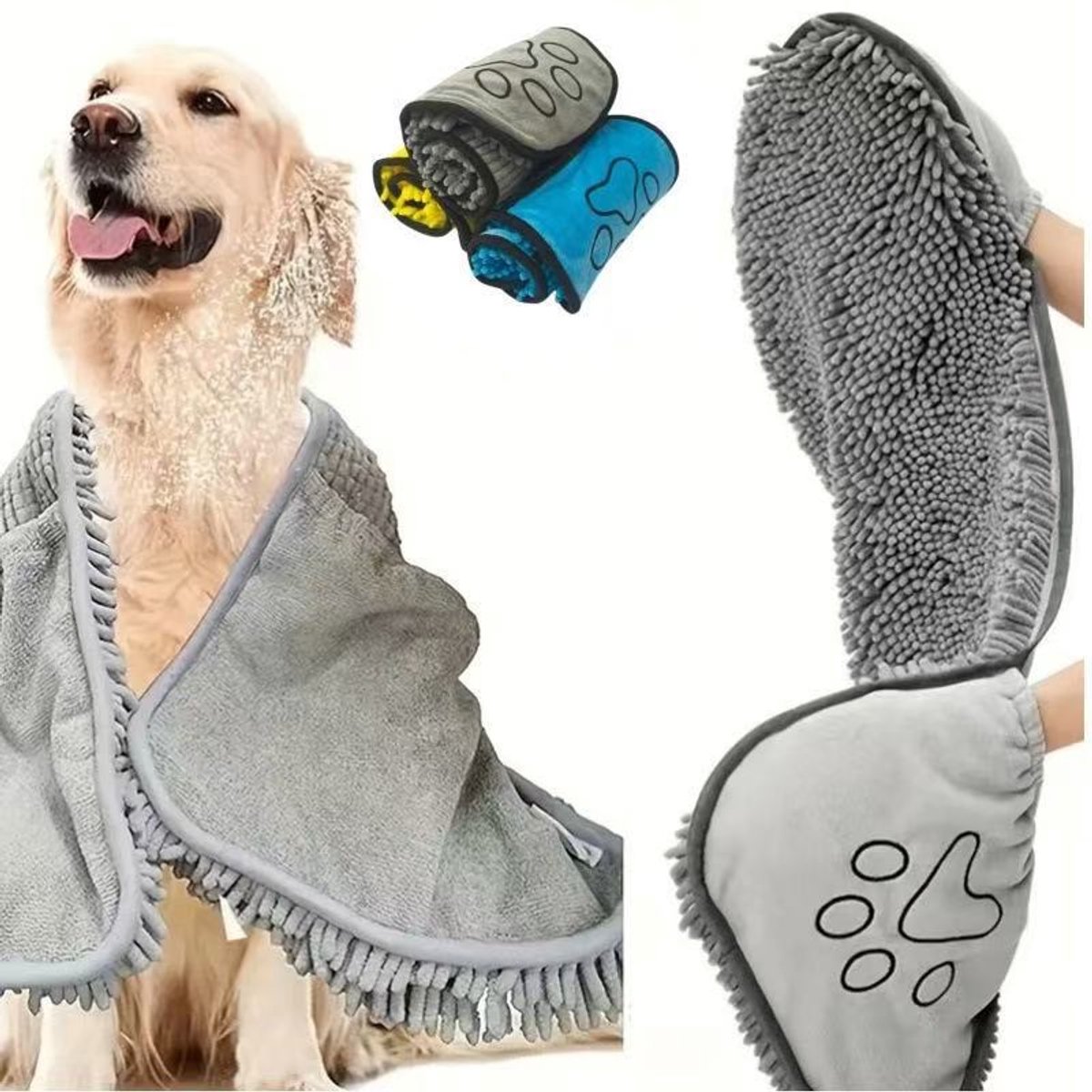 Dog Towel - Quick-drying dog towel - Super absorbent dog towel - Bath towel for dogs - Comfortable paw pockets - Suitable for indoor and outdoor use - Durable material - Machine washable (Gray, 62 x 25 cm) - Image 4