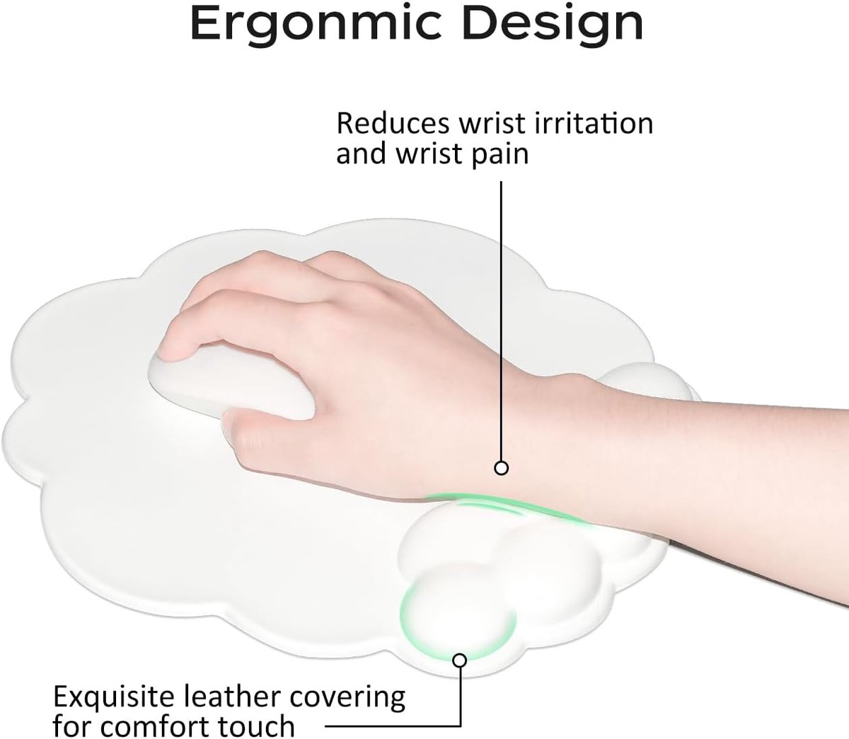 Mouse Pad - Mouse Pad with Wrist Rest - Ergonomic Mouse Pad - Mouse Pad with Leather Surface, Suitable for Computers, Laptops, Office, Home and Travel, with Non-Slip Bottom - White - Image 8